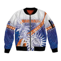 Personalised Marshall Islands Manit Day Sleeve Zip Bomber Jacket Polynesian Tribal Tattoo Tropical Style LT05 Unisex Blue - Polynesian Pride