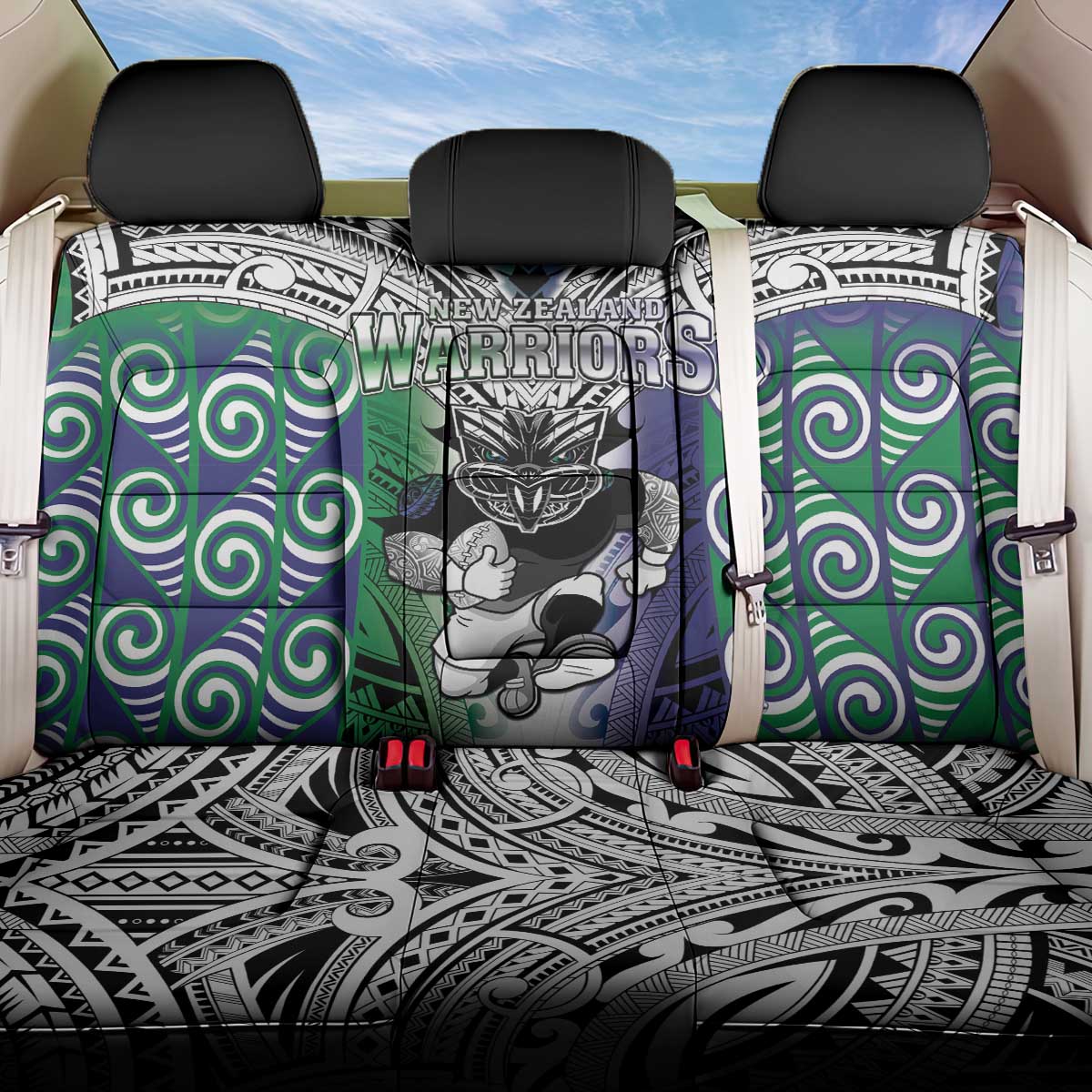 New Zealand Warrior Back Car Seat Cover Maori Tribal Pattern LT05 One Size Green - Polynesian Pride