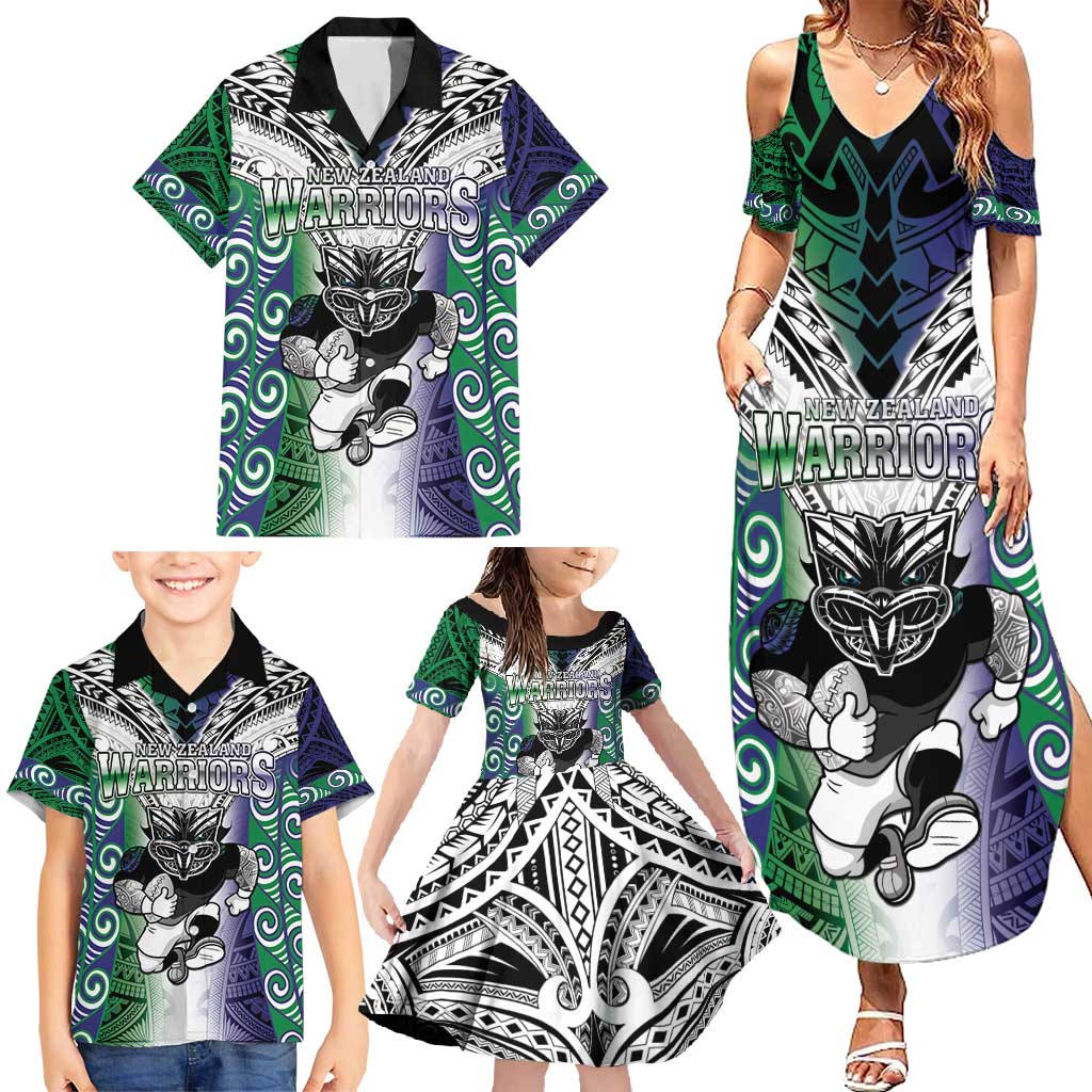 Custom New Zealand Warrior Family Matching Summer Maxi Dress and Hawaiian Shirt Maori Tribal Pattern