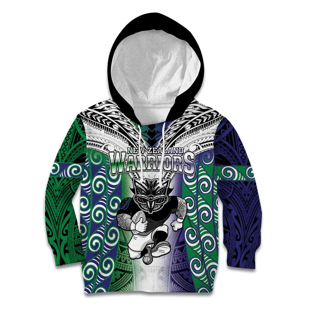 Custom New Zealand Warrior Kid Hoodie Maori Tribal Pattern LT05 Hoodie Green - Polynesian Pride