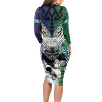 Custom New Zealand Warrior Long Sleeve Bodycon Dress Maori Tribal Pattern LT05 - Polynesian Pride