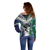 Custom New Zealand Warrior Off Shoulder Sweater Maori Tribal Pattern LT05 - Polynesian Pride