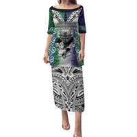Custom New Zealand Warrior Puletasi Maori Tribal Pattern LT05 Long Dress Green - Polynesian Pride