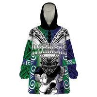 Custom New Zealand Warrior Wearable Blanket Hoodie - Maori Tribal Pattern LT05 One Size Green - Polynesian Pride