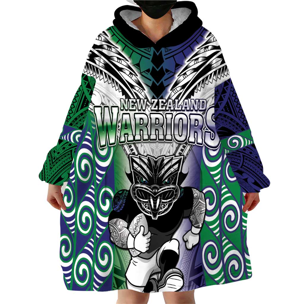 Custom New Zealand Warrior Wearable Blanket Hoodie - Maori Tribal Pattern LT05 - Polynesian Pride