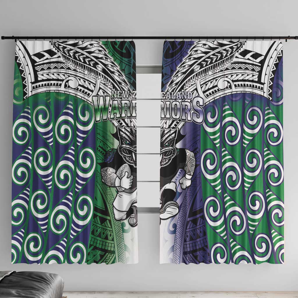 New Zealand Warrior Window Curtain Maori Tribal Pattern LT05 With Hooks Green - Polynesian Pride
