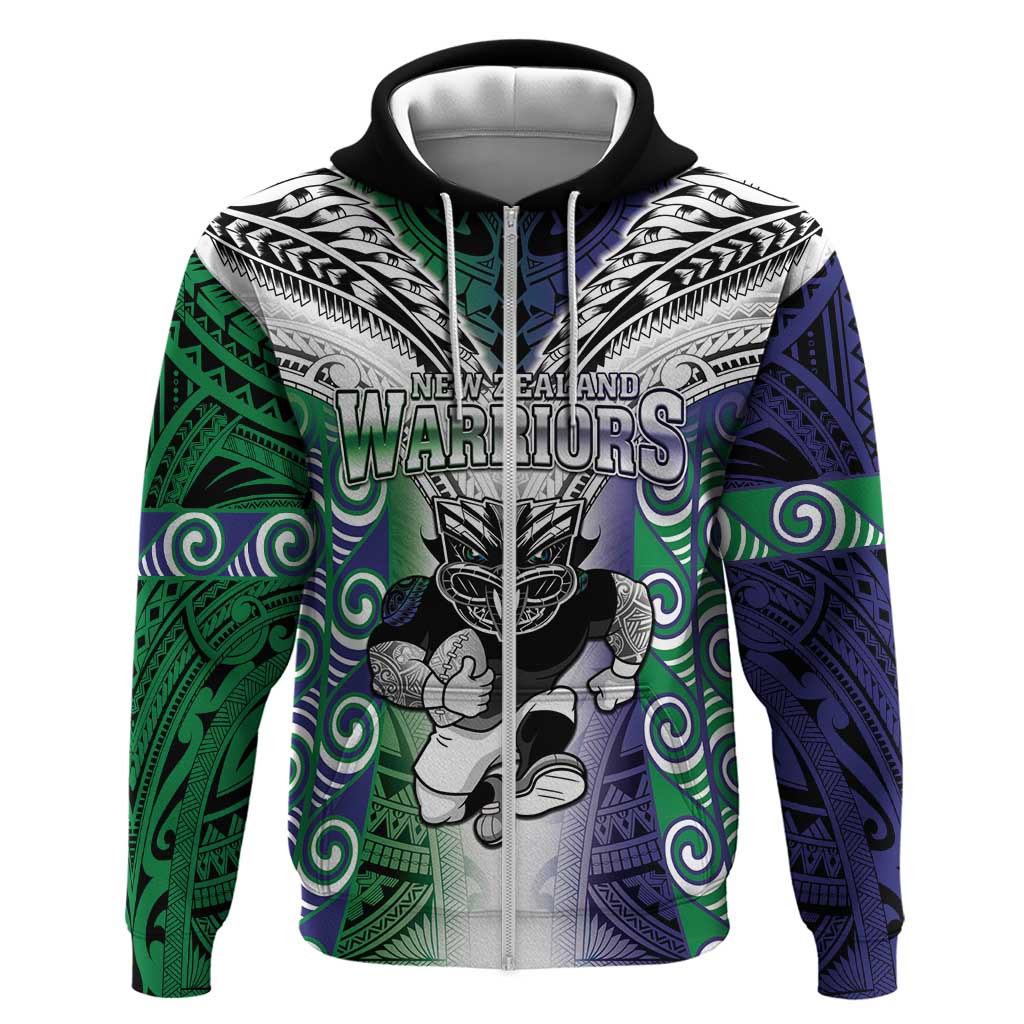 Custom New Zealand Warrior Zip Hoodie Maori Tribal Pattern LT05 Zip Hoodie Green - Polynesian Pride