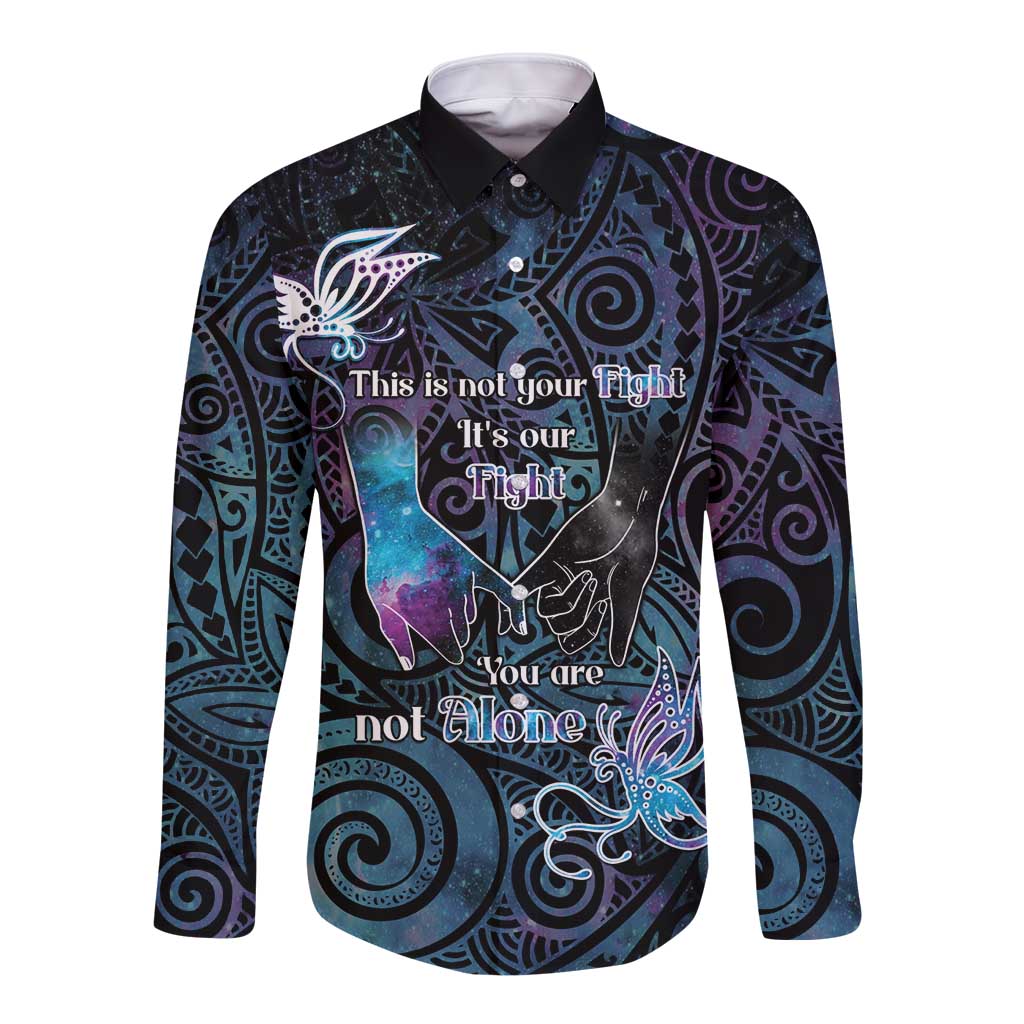 Suicide Awareness Long Sleeve Button Shirt You Are Not Alone LT05 Unisex Black - Polynesian Pride