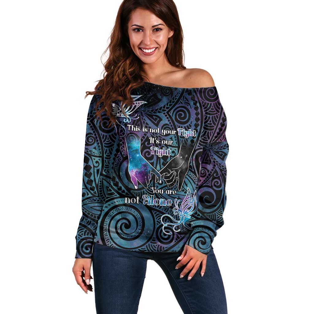 Suicide Awareness Off Shoulder Sweater You Are Not Alone LT05 Women Black - Polynesian Pride
