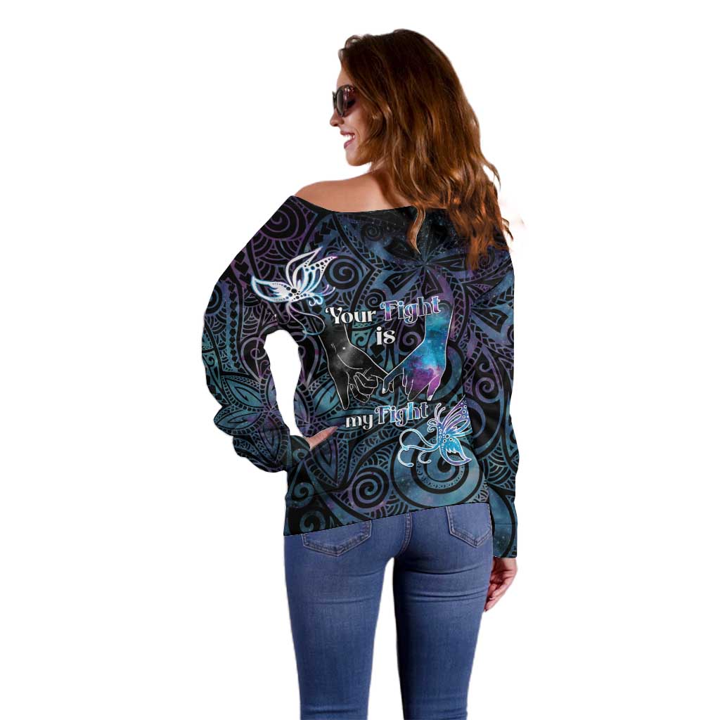 Suicide Awareness Off Shoulder Sweater You Are Not Alone LT05 - Polynesian Pride