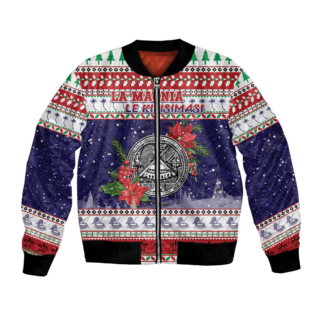 American Samoa Christmas Bomber Jacket Poinsettia La Maunia Le Kilisimasi LT05 Unisex White - Polynesian Pride