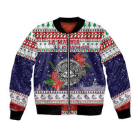 American Samoa Christmas Bomber Jacket Poinsettia La Maunia Le Kilisimasi LT05 Unisex White - Polynesian Pride