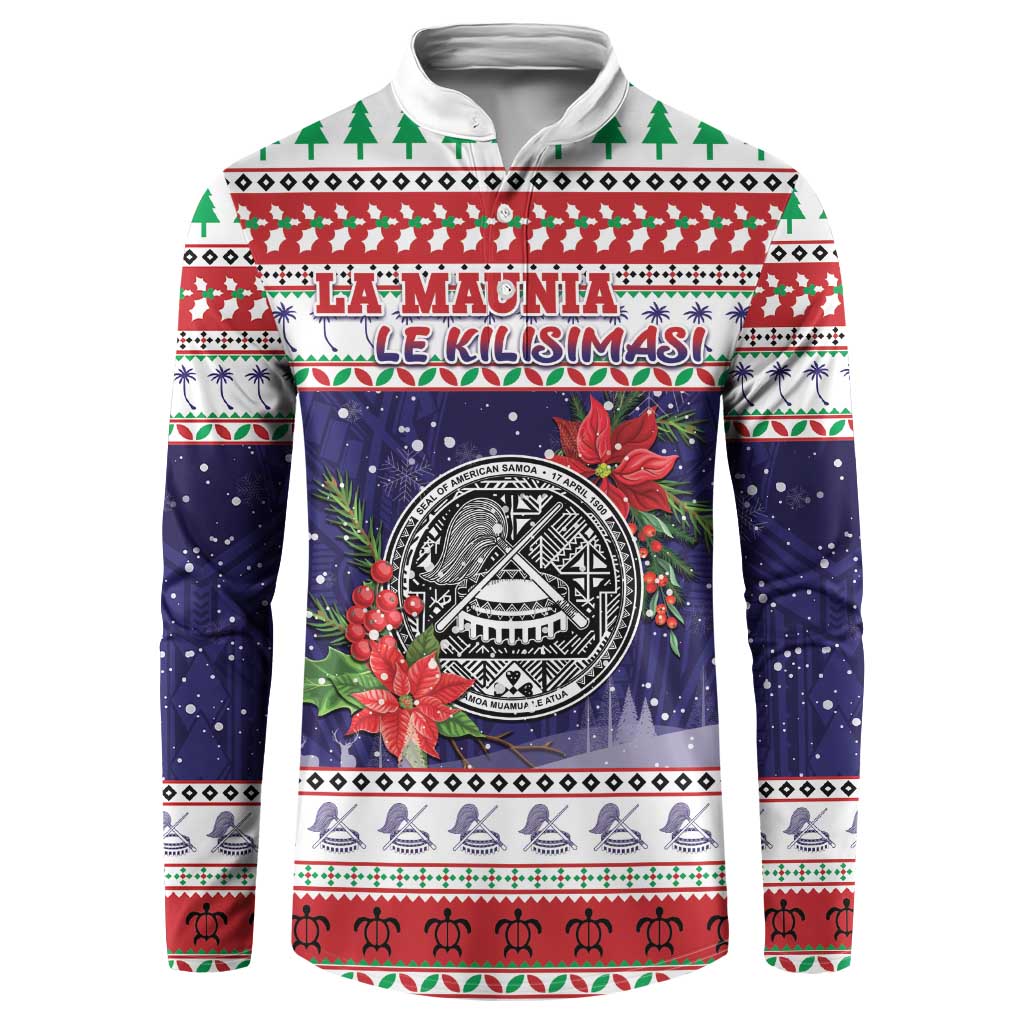 American Samoa Christmas Button Sweatshirt Poinsettia La Maunia Le Kilisimasi LT05 White - Polynesian Pride