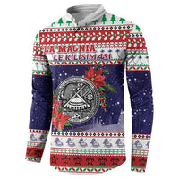 American Samoa Christmas Button Sweatshirt Poinsettia La Maunia Le Kilisimasi LT05 - Polynesian Pride