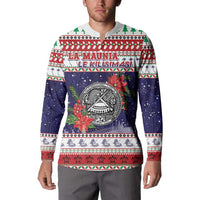 American Samoa Christmas Button Sweatshirt Poinsettia La Maunia Le Kilisimasi LT05 - Polynesian Pride