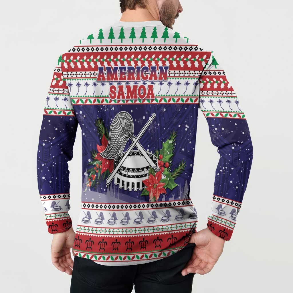 American Samoa Christmas Button Sweatshirt Poinsettia La Maunia Le Kilisimasi LT05 - Polynesian Pride