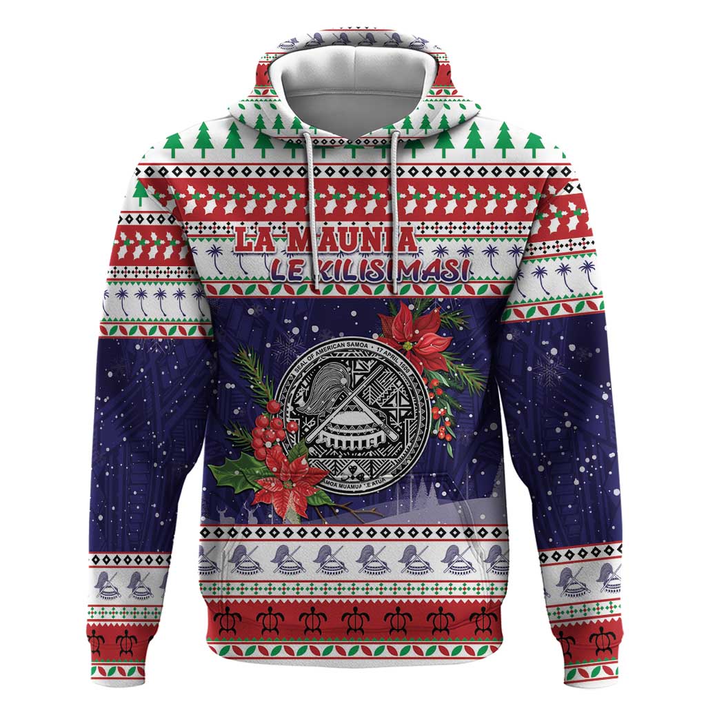 American Samoa Christmas Hoodie Poinsettia La Maunia Le Kilisimasi LT05 Pullover Hoodie White - Polynesian Pride