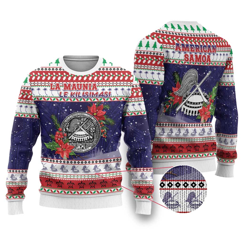 American Samoa Christmas Ugly Christmas Sweater Poinsettia La Maunia Le Kilisimasi LT05 White - Polynesian Pride