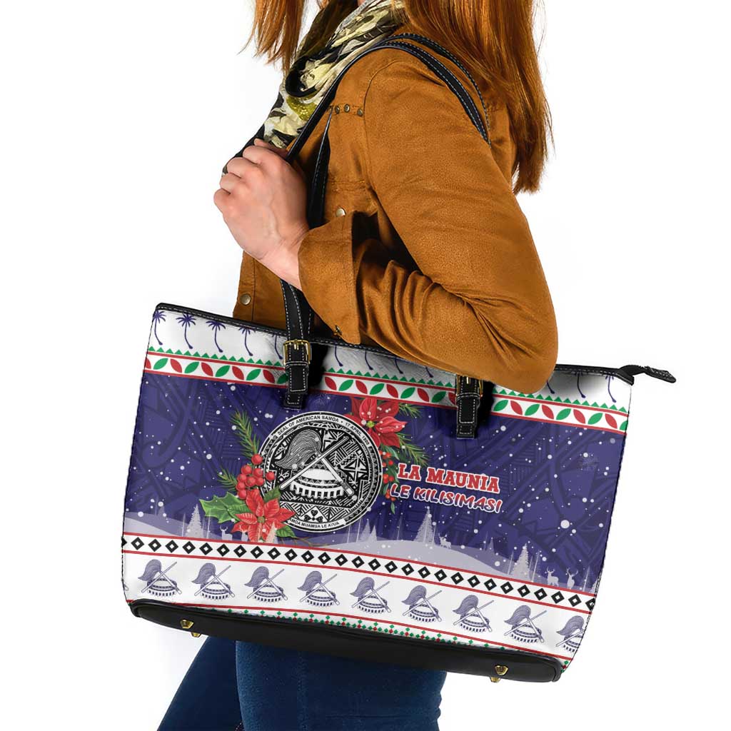 American Samoa Christmas Leather Tote Bag Poinsettia La Maunia Le Kilisimasi LT05 White - Polynesian Pride