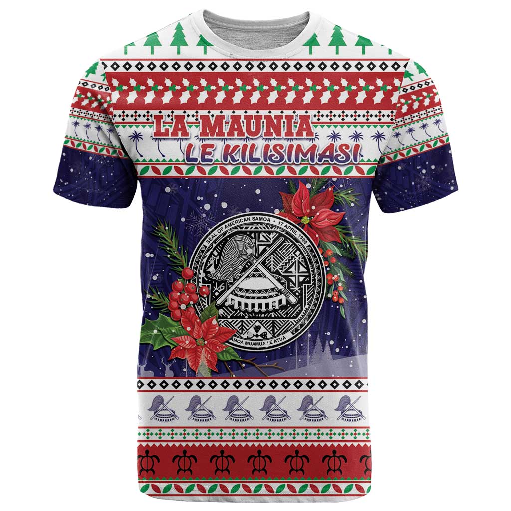 American Samoa Christmas T Shirt Poinsettia La Maunia Le Kilisimasi LT05 White - Polynesian Pride