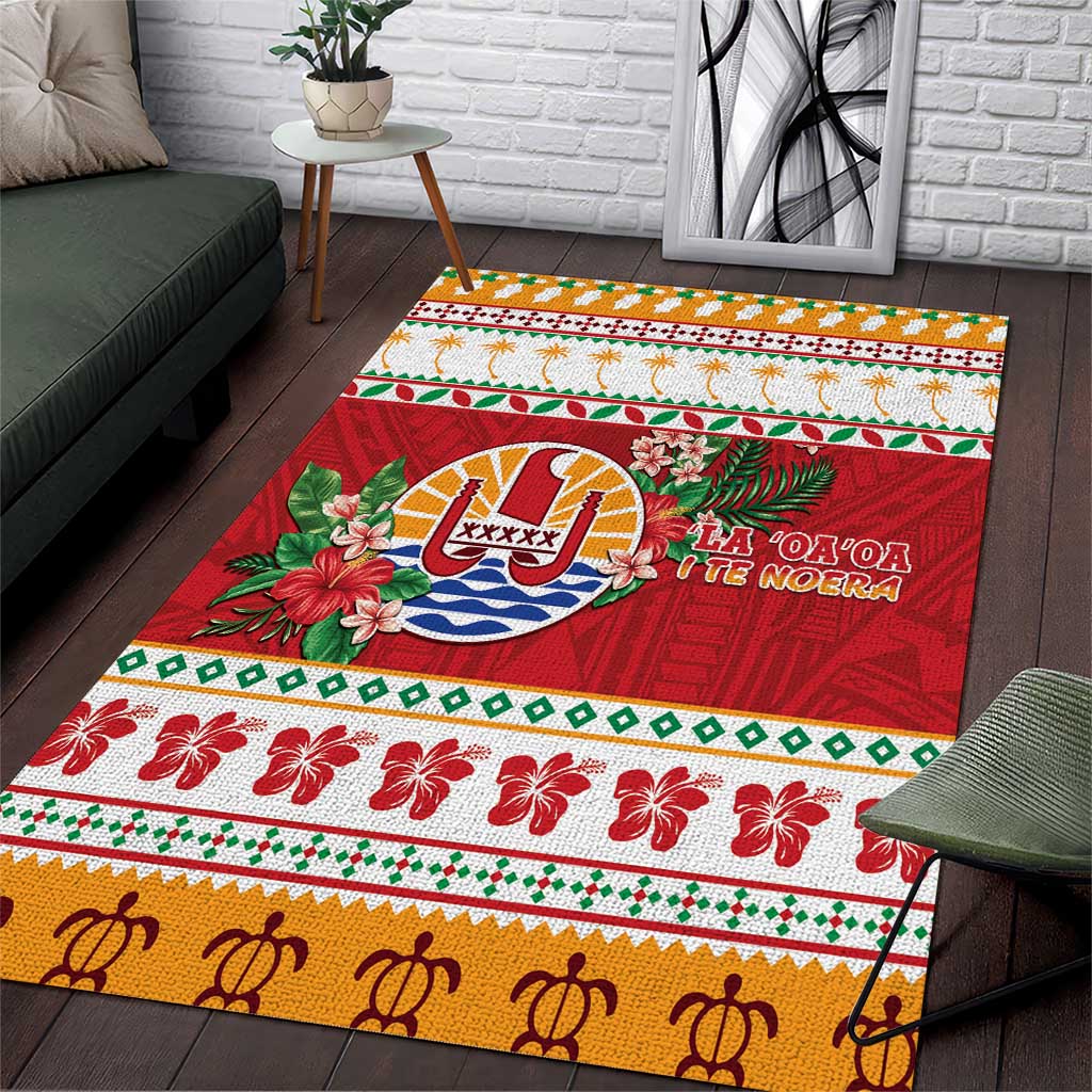 French Polynesia Christmas Area Rug Coat Of Arms Merry Xmas LT05 Red - Polynesian Pride