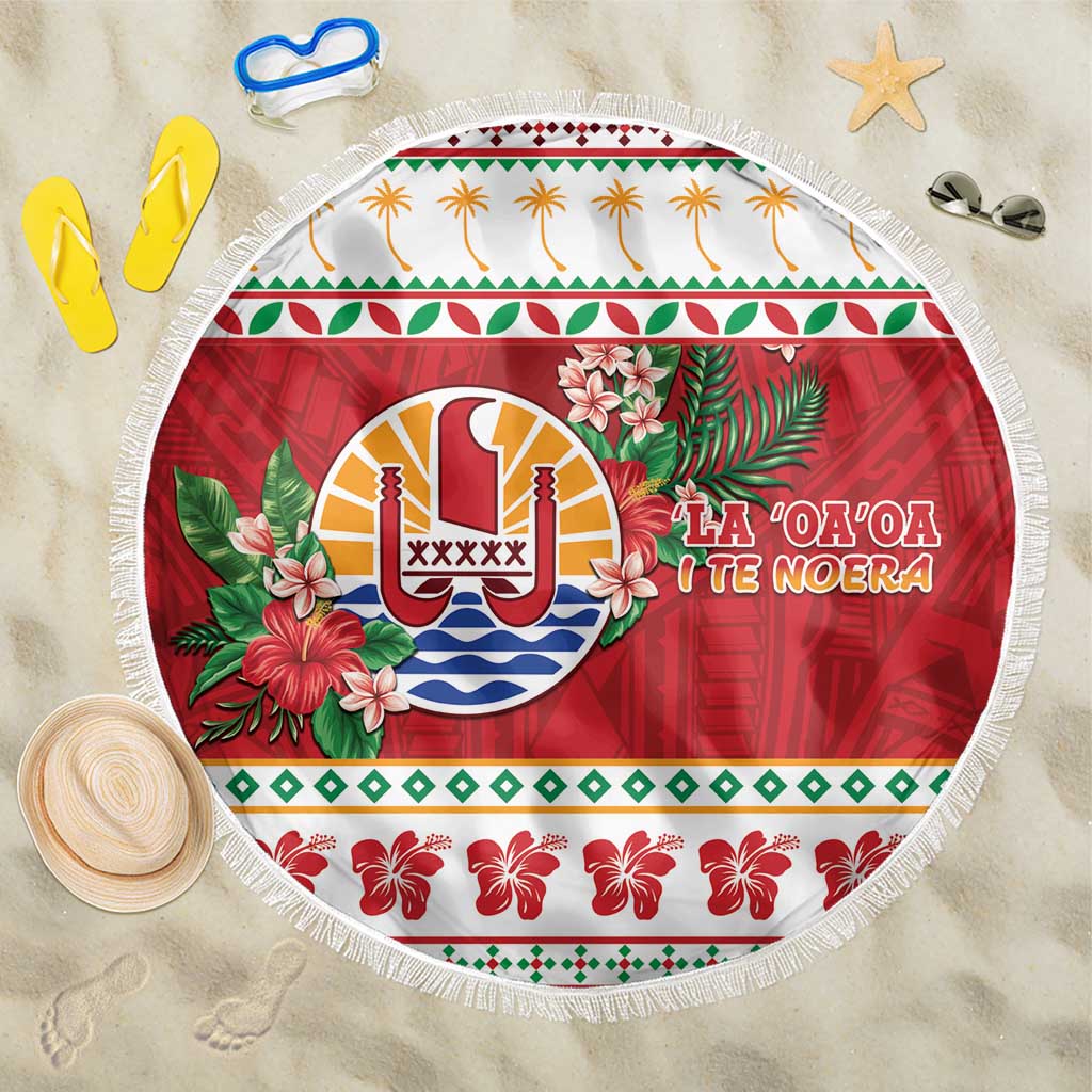 French Polynesia Christmas Beach Blanket Coat Of Arms Merry Xmas LT05 One Size 150cm Red - Polynesian Pride