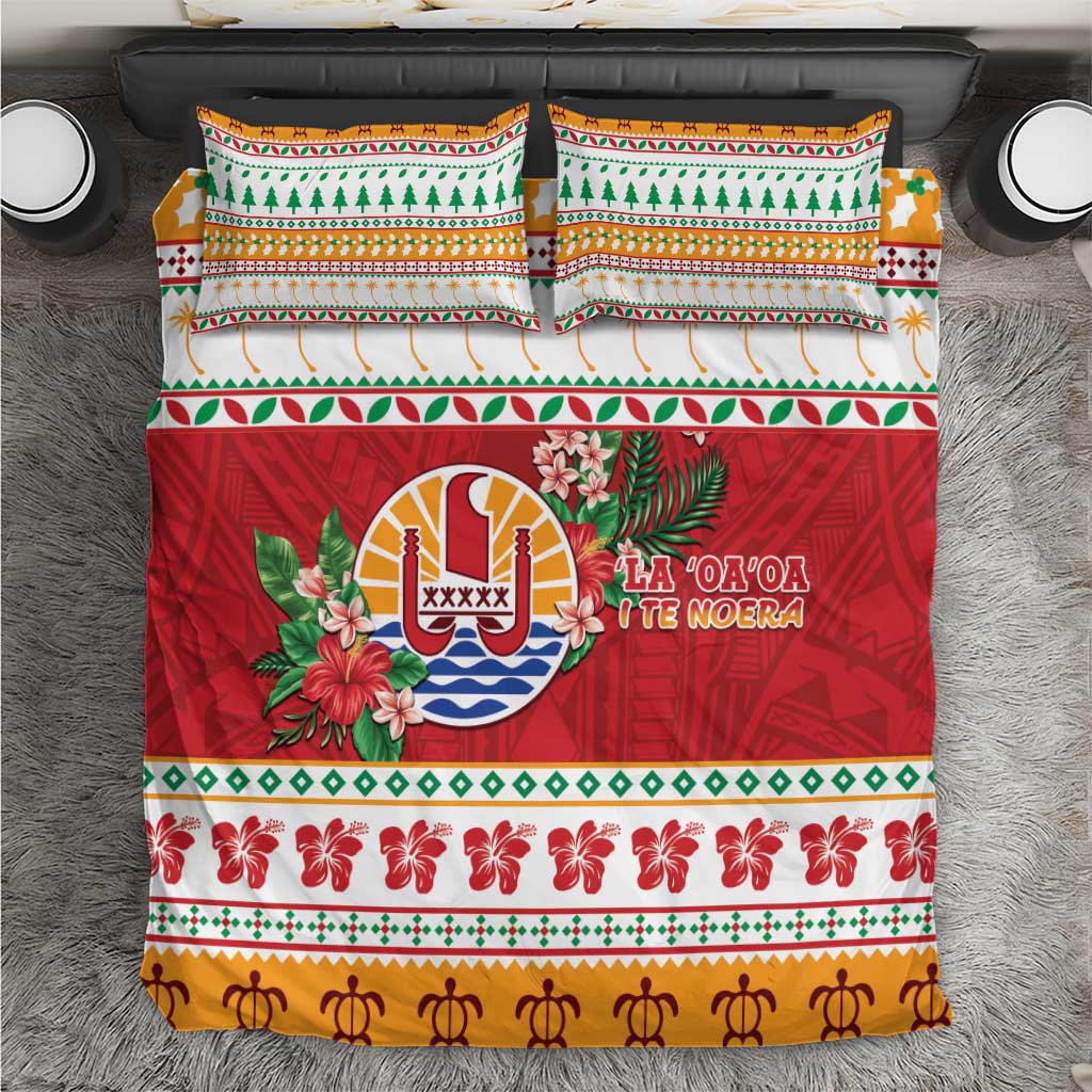 French Polynesia Christmas Bedding Set Coat Of Arms Merry Xmas LT05 Red - Polynesian Pride
