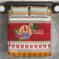 French Polynesia Christmas Bedding Set Coat Of Arms Merry Xmas LT05 Red - Polynesian Pride