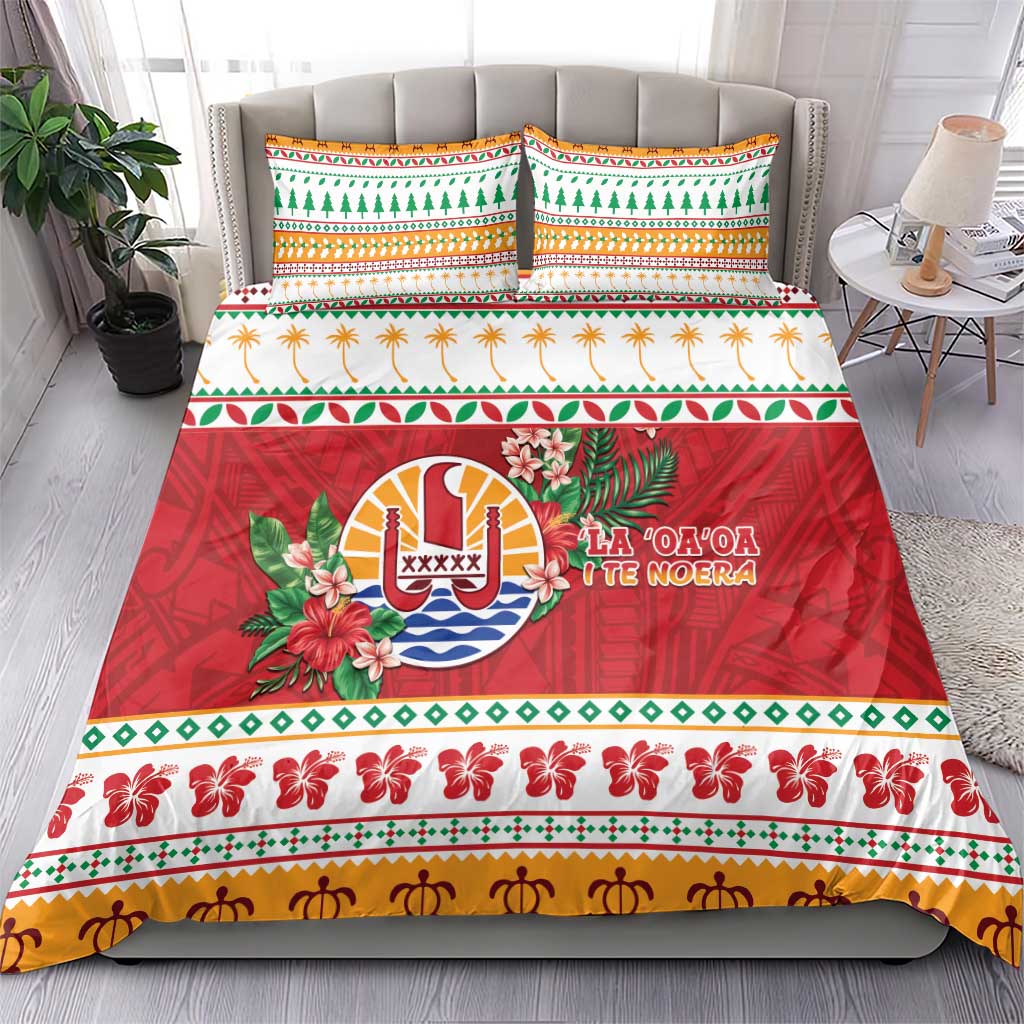 French Polynesia Christmas Bedding Set Coat Of Arms Merry Xmas LT05 - Polynesian Pride