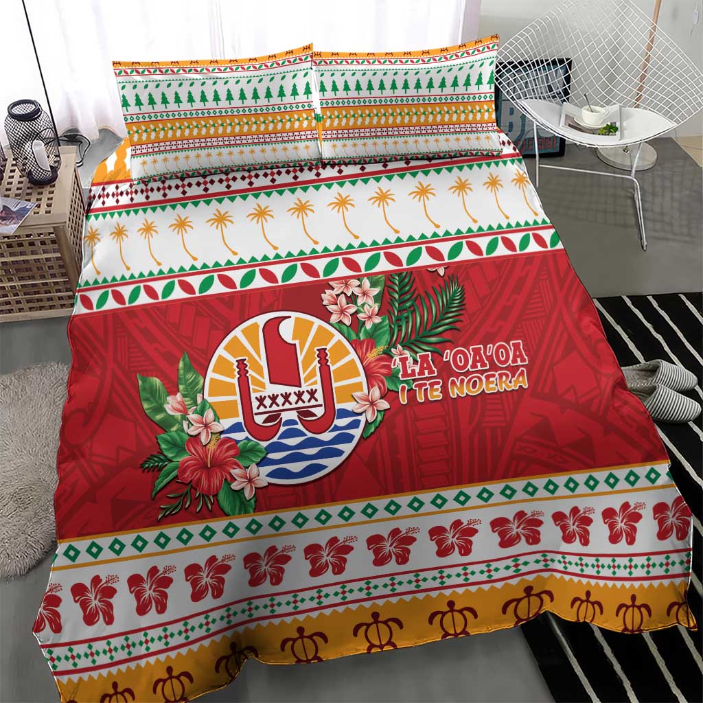 French Polynesia Christmas Bedding Set Coat Of Arms Merry Xmas LT05 - Polynesian Pride