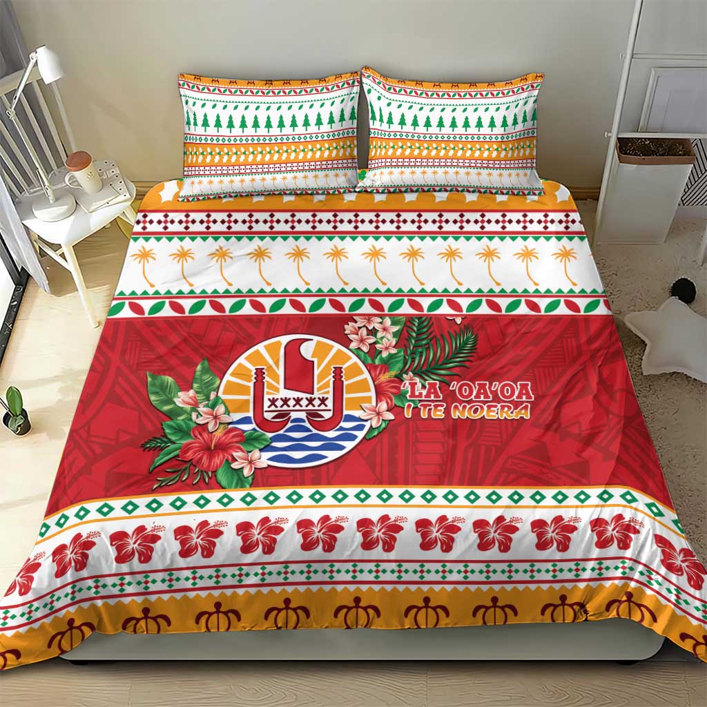 French Polynesia Christmas Bedding Set Coat Of Arms Merry Xmas LT05 - Polynesian Pride