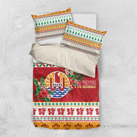 French Polynesia Christmas Bedding Set Coat Of Arms Merry Xmas LT05 US Twin 172cm x 218cm Red - Polynesian Pride