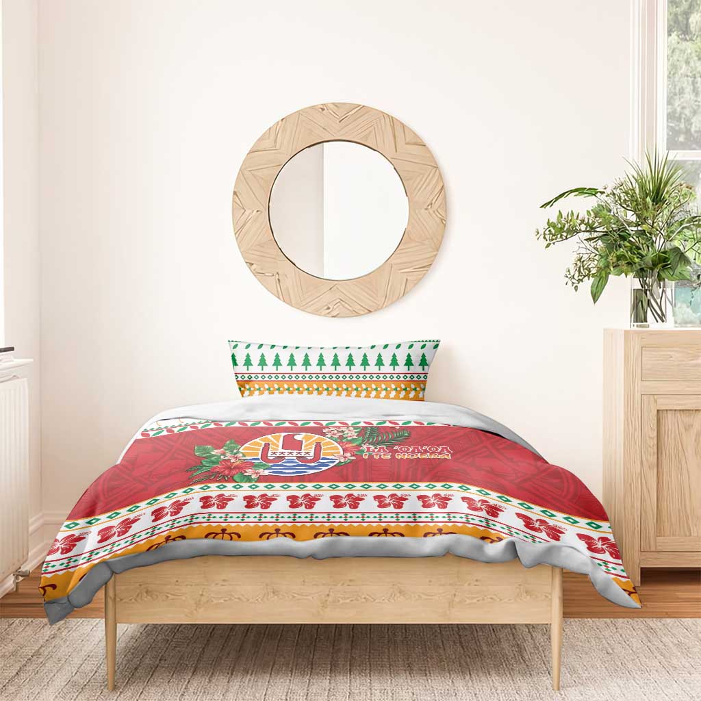 French Polynesia Christmas Bedding Set Coat Of Arms Merry Xmas LT05 - Polynesian Pride