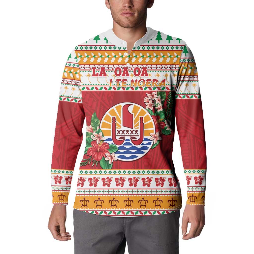 French Polynesia Christmas Button Sweatshirt Coat Of Arms Merry Xmas LT05 - Polynesian Pride