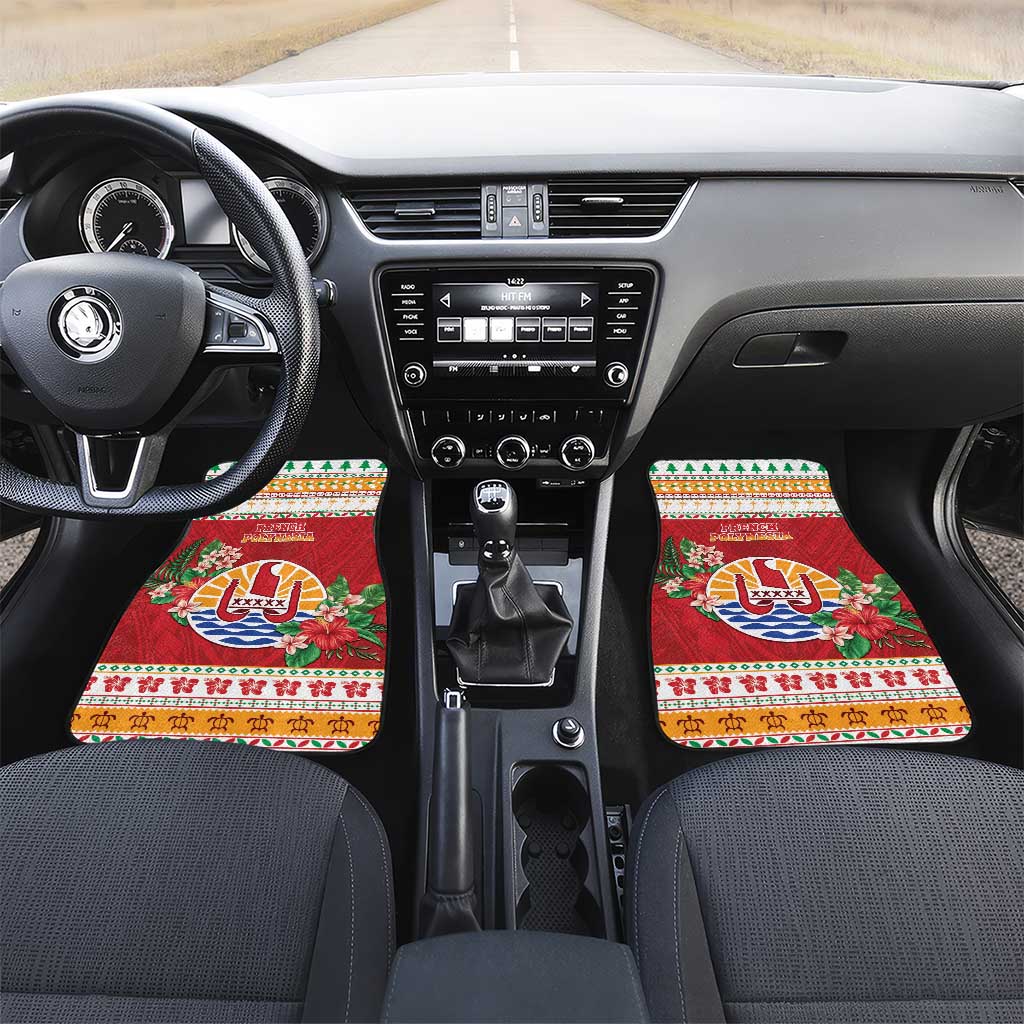 French Polynesia Christmas Car Mats Coat Of Arms Merry Xmas LT05 Set 2pcs - Front Red - Polynesian Pride