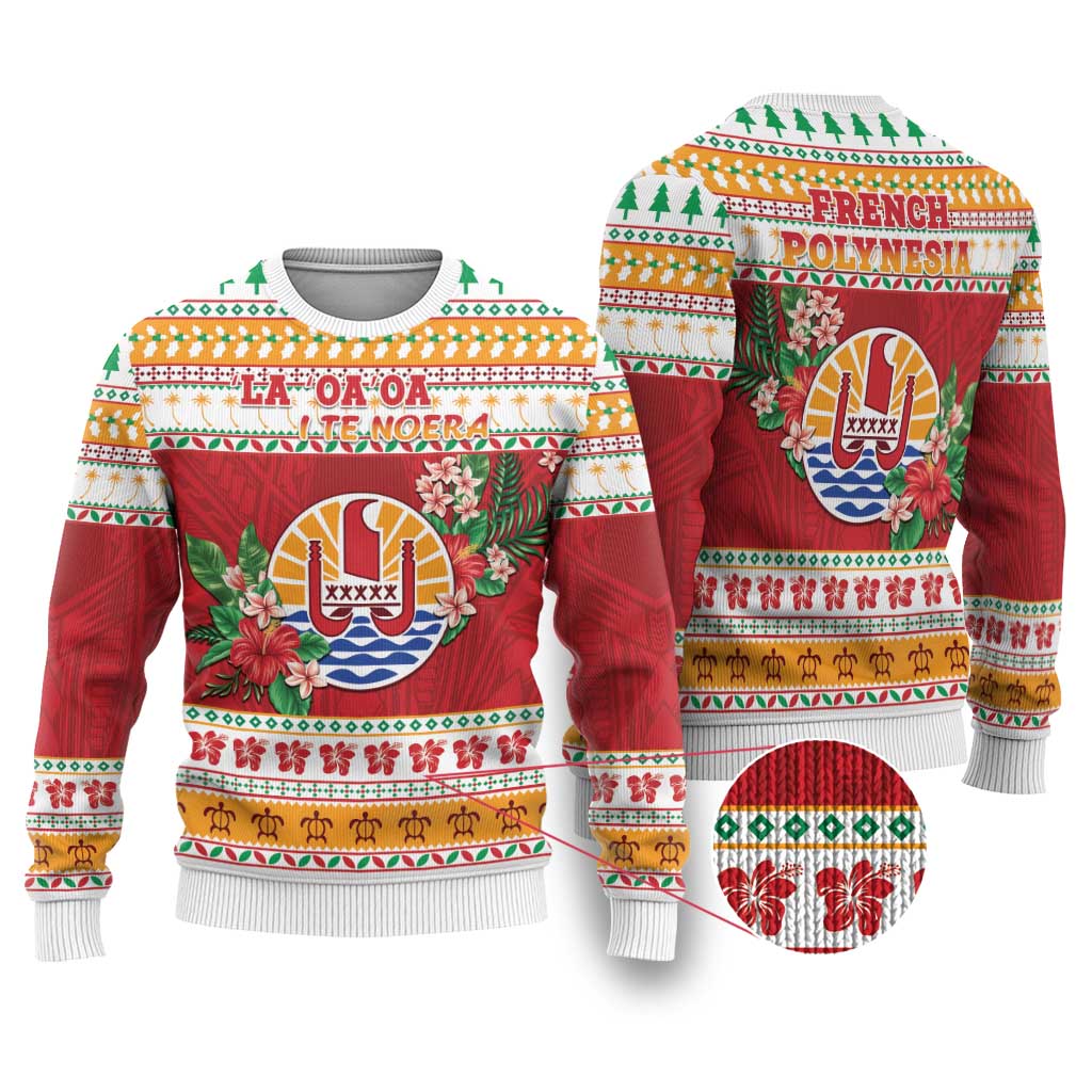 French Polynesia Christmas Ugly Christmas Sweater Coat Of Arms Merry Xmas LT05 Red - Polynesian Pride