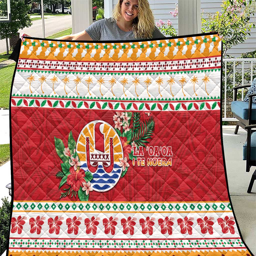 French Polynesia Christmas Quilt Coat Of Arms Merry Xmas LT05 Red - Polynesian Pride