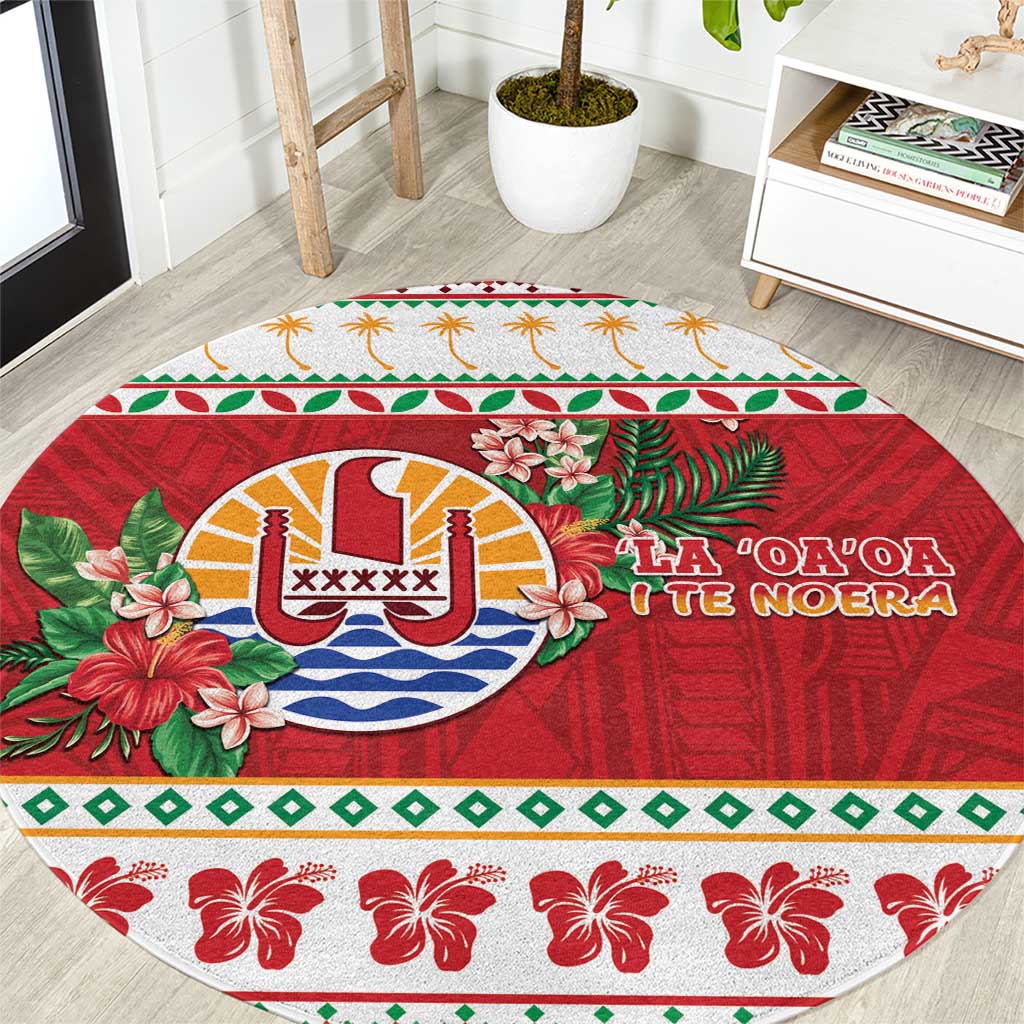 French Polynesia Christmas Round Carpet Coat Of Arms Merry Xmas LT05 Red - Polynesian Pride