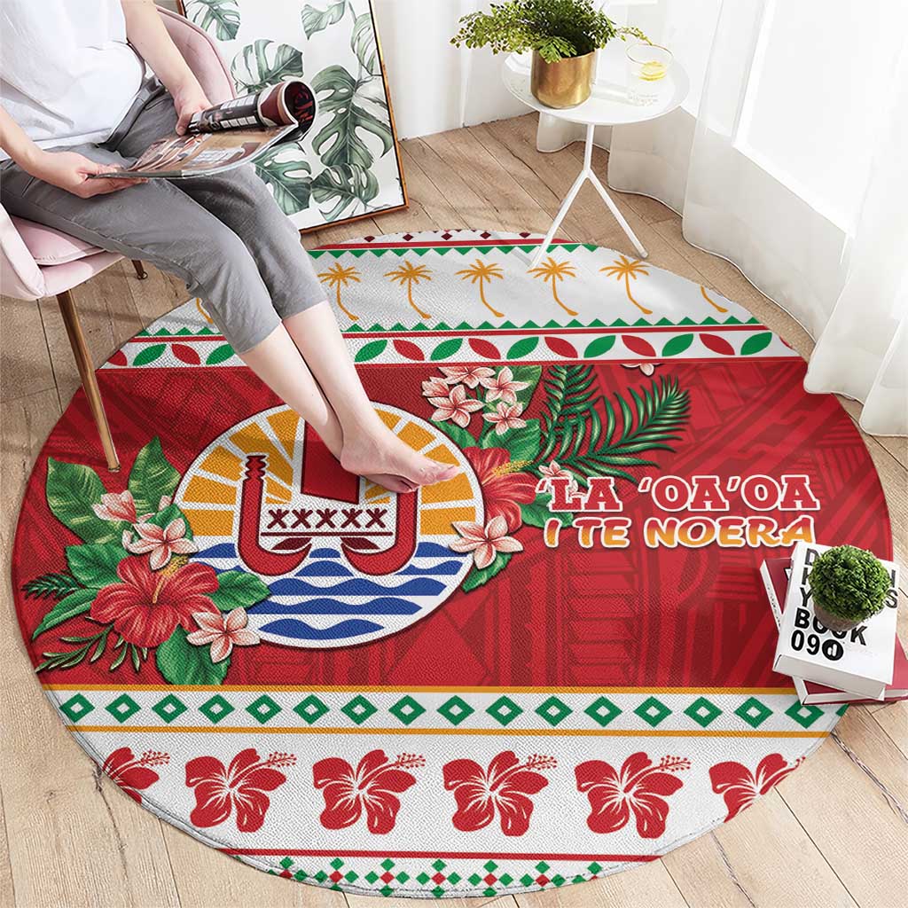 French Polynesia Christmas Round Carpet Coat Of Arms Merry Xmas LT05 - Polynesian Pride
