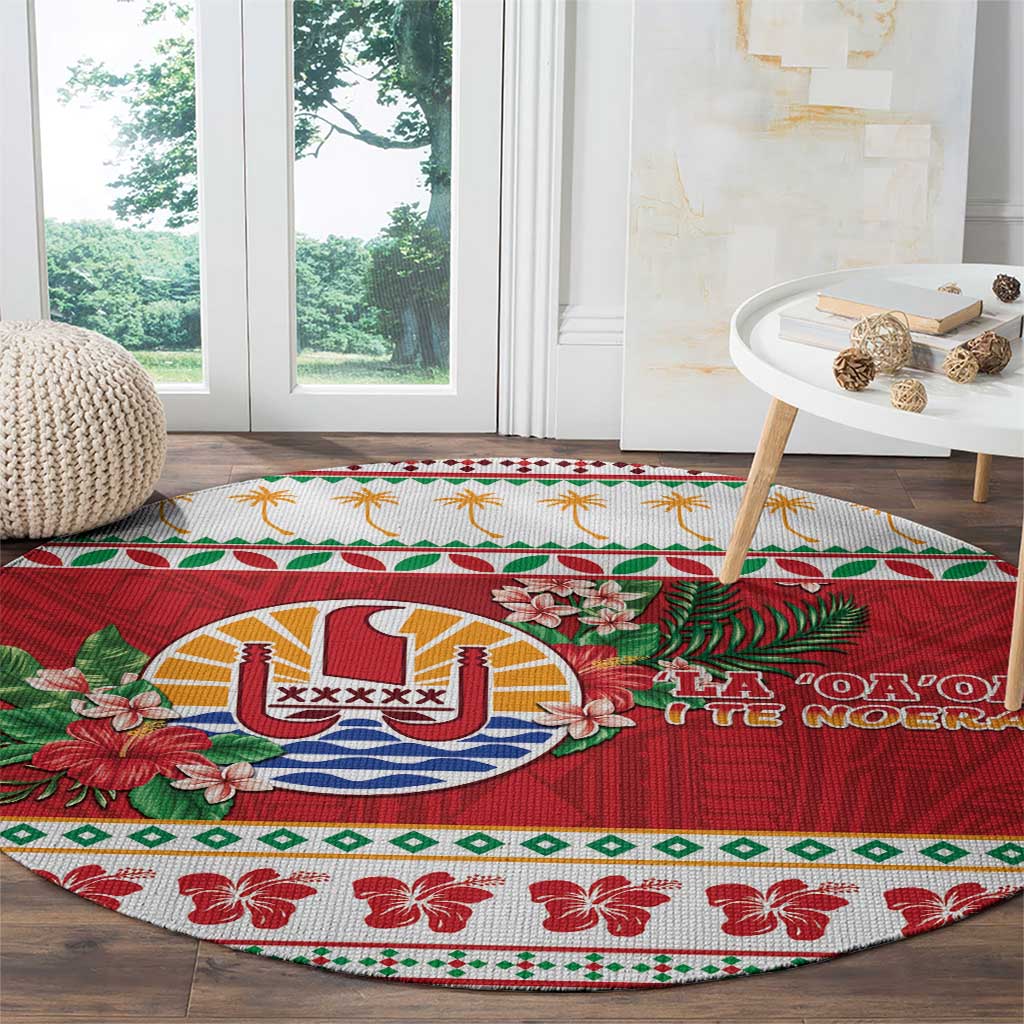 French Polynesia Christmas Round Carpet Coat Of Arms Merry Xmas LT05 - Polynesian Pride