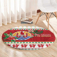French Polynesia Christmas Round Carpet Coat Of Arms Merry Xmas LT05 - Polynesian Pride
