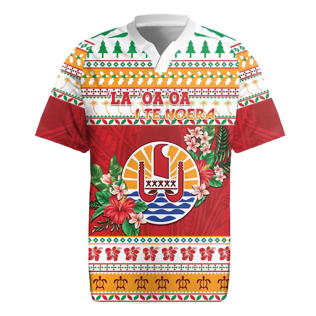 French Polynesia Christmas Rugby Jersey Coat Of Arms Merry Xmas LT05 Red - Polynesian Pride