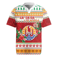 French Polynesia Christmas Rugby Jersey Coat Of Arms Merry Xmas LT05 Red - Polynesian Pride
