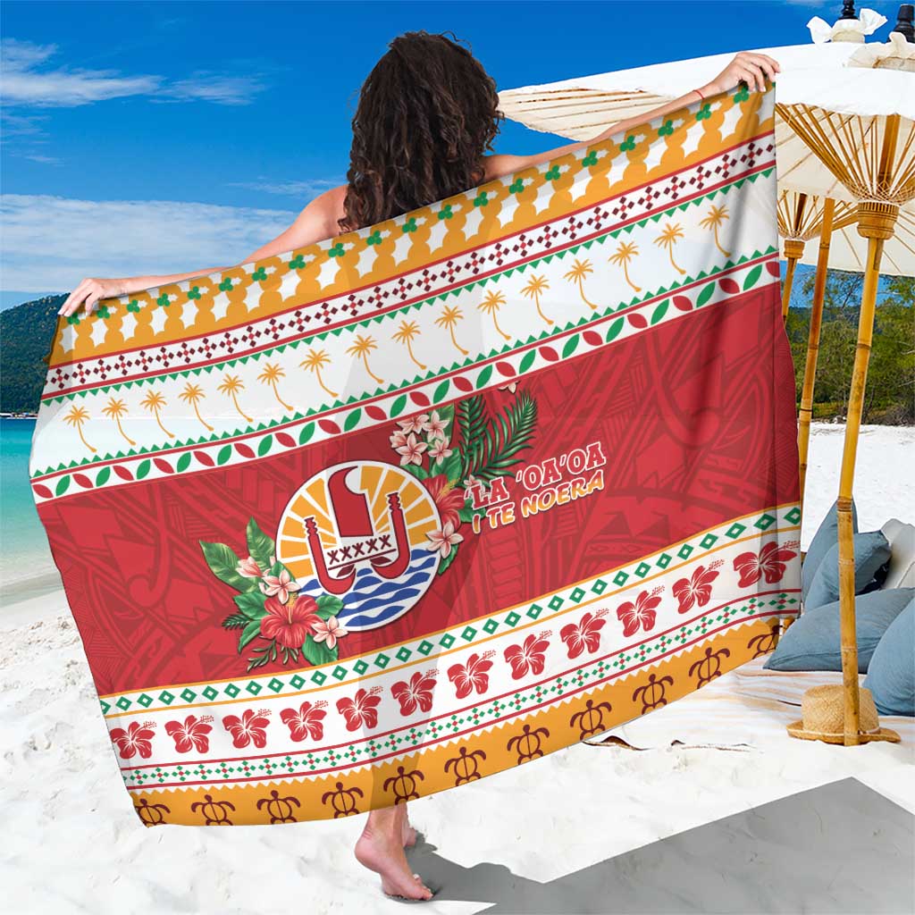 French Polynesia Christmas Sarong Coat Of Arms Merry Xmas LT05 One Size 44 x 66 inches Red - Polynesian Pride