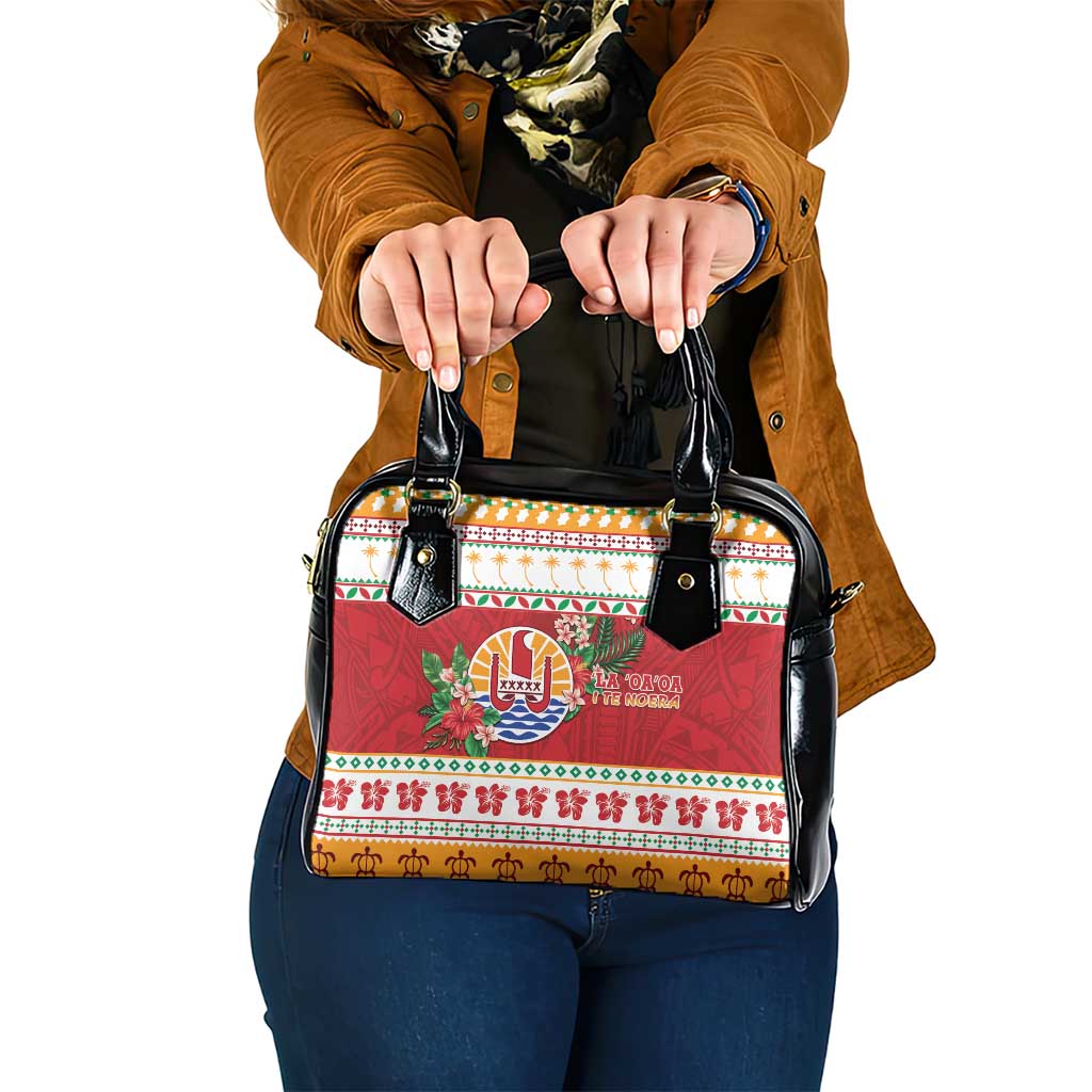 French Polynesia Christmas Shoulder Handbag Coat Of Arms Merry Xmas LT05 One Size Red - Polynesian Pride