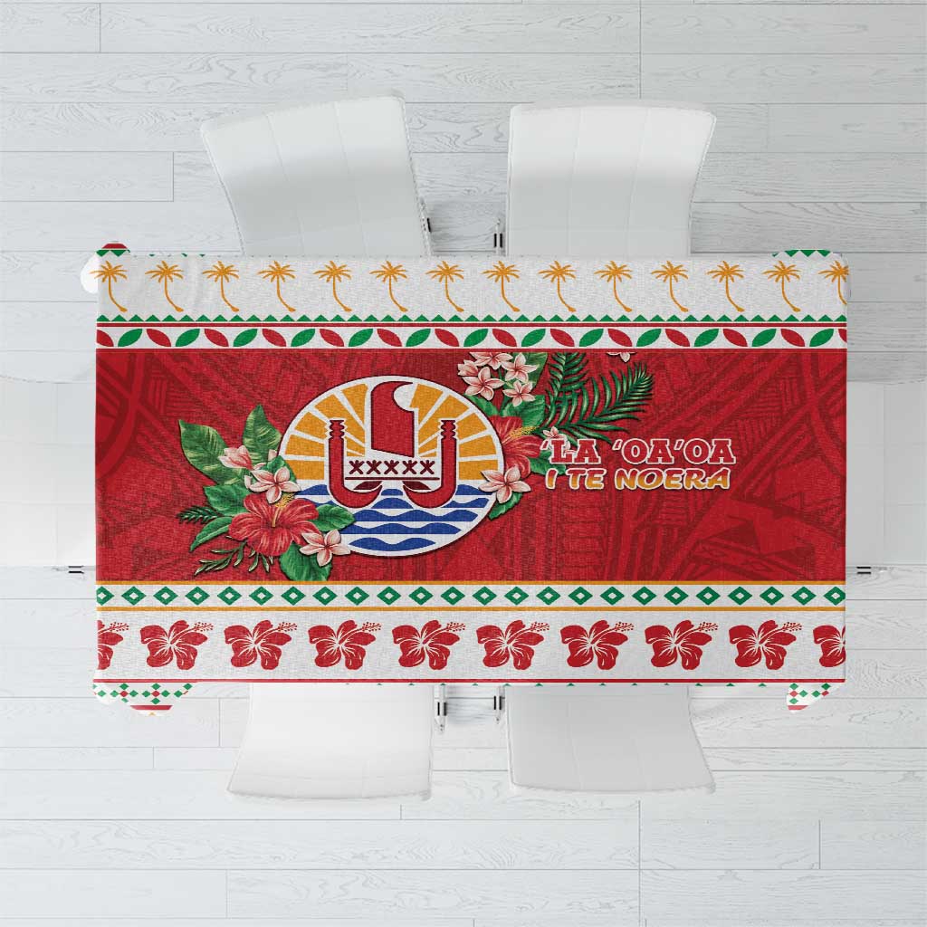 French Polynesia Christmas Tablecloth Coat Of Arms Merry Xmas LT05 Red - Polynesian Pride