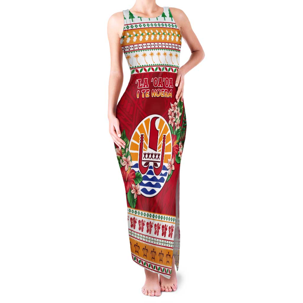 French Polynesia Christmas Tank Maxi Dress Coat Of Arms Merry Xmas LT05 Women Red - Polynesian Pride