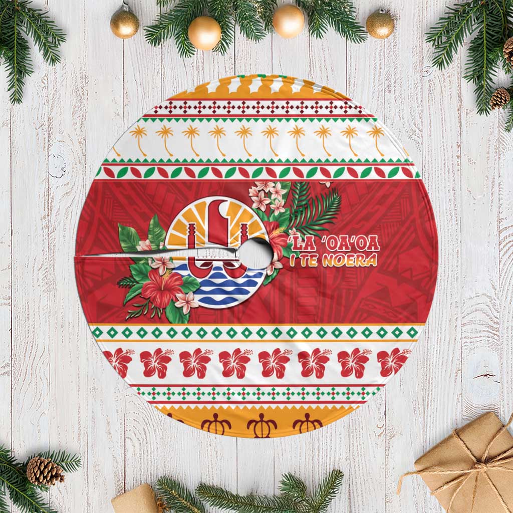 French Polynesia Christmas Tree Skirt Coat Of Arms Merry Xmas LT05 Casual Red - Polynesian Pride