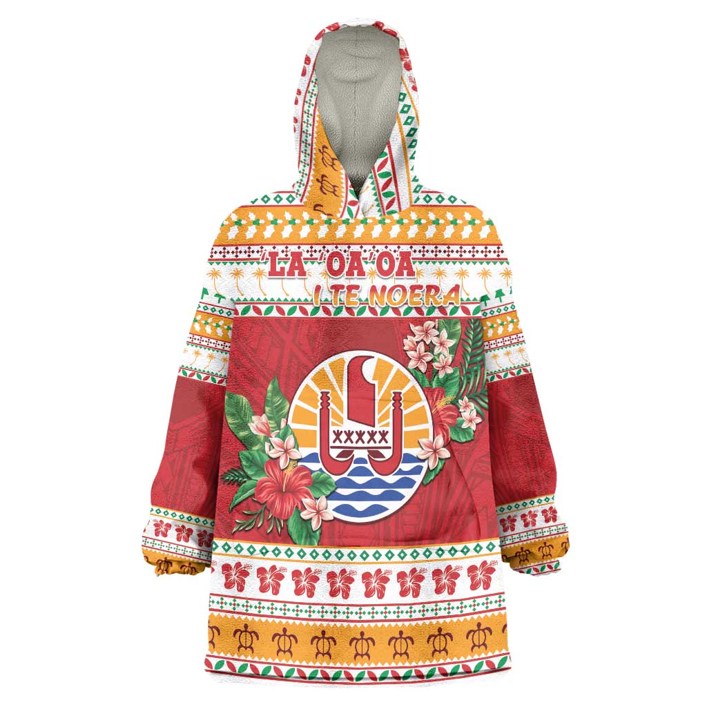 French Polynesia Christmas Wearable Blanket Hoodie Coat Of Arms Merry Xmas LT05 One Size Red - Polynesian Pride
