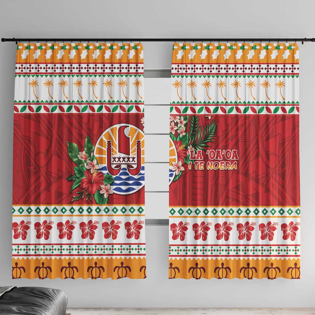 French Polynesia Christmas Window Curtain Coat Of Arms Merry Xmas LT05 With Hooks Red - Polynesian Pride